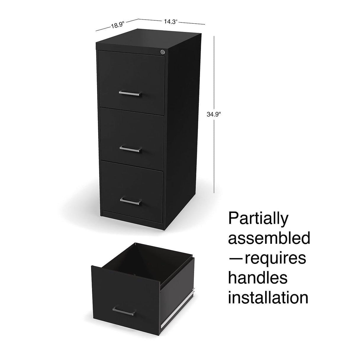 Black 3 Drawer Letter Legal Locking File Cabinet F185