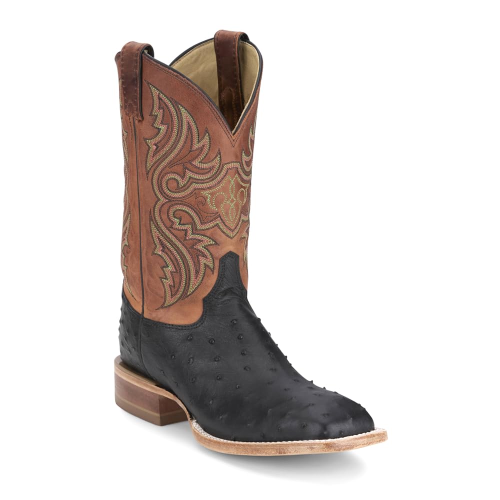 Black Brown Ostrich Square Toe Pull On Dress Boots Y163760