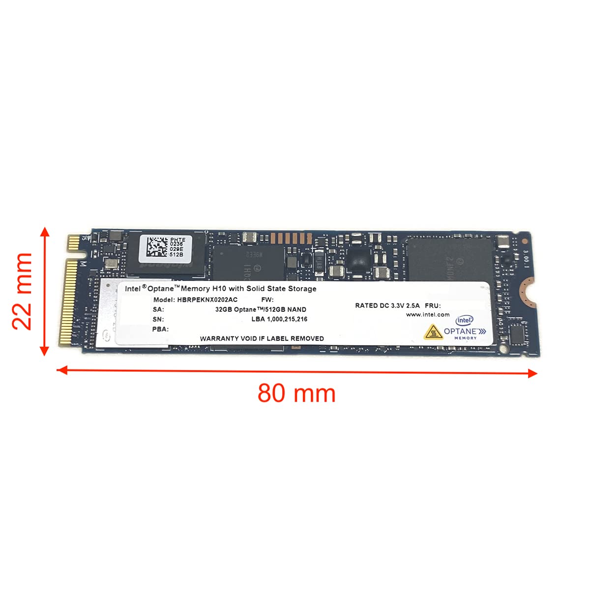 32GB Optane Memory with 512GB SSD M.2 2280 NVMe PCIe Gen3 x4 O837013