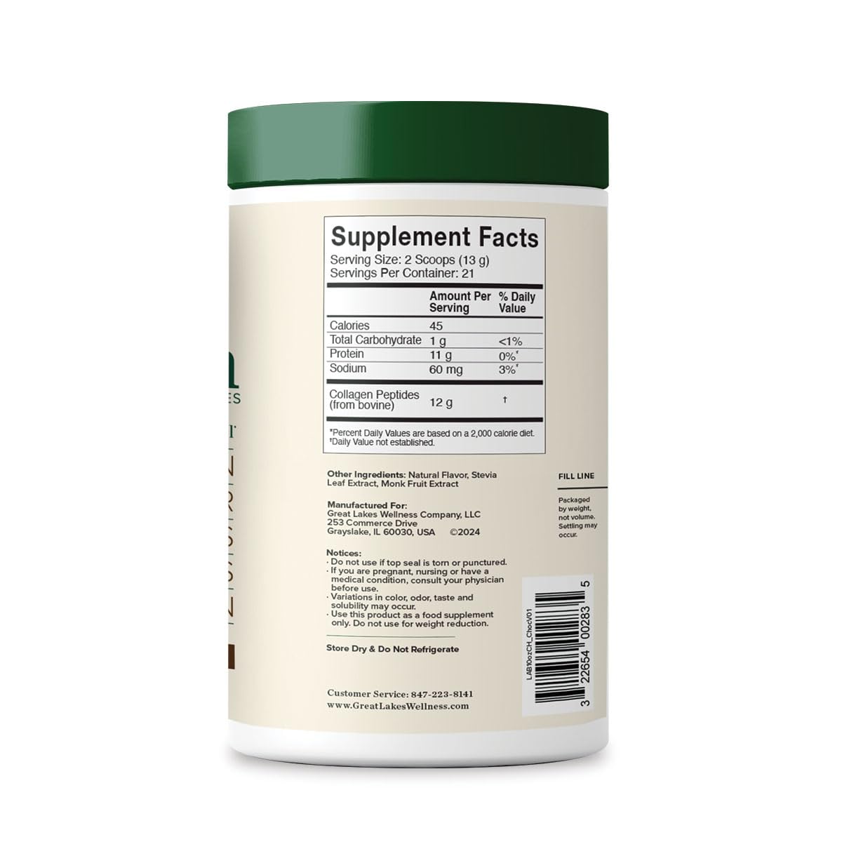 Collagen Peptides Powder, Chocolate, 10 oz V3781