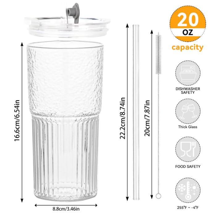 20 oz Glass Tumbler with Lid and Straw Y333815