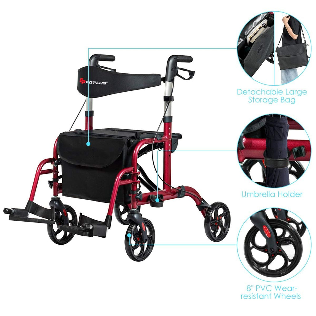 2 in 1 Folding Rollator Walker with Seat T570878