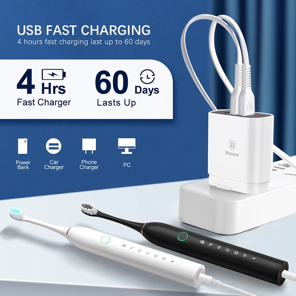 2 Pack Rechargeable Electric Toothbrushes with 8 Brush Heads J21752