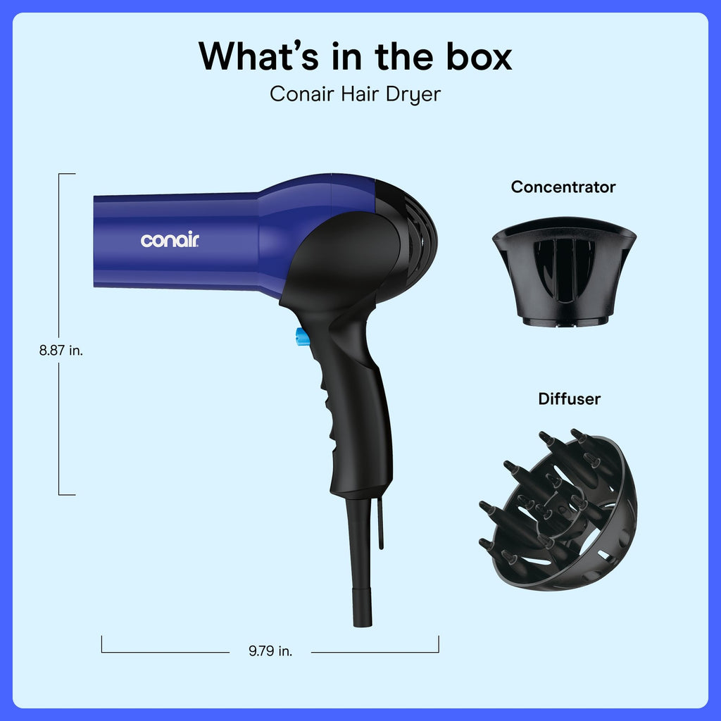 Lightweight 1875W Hair Dryer with Diffuser & Concentrator Attachments O27867