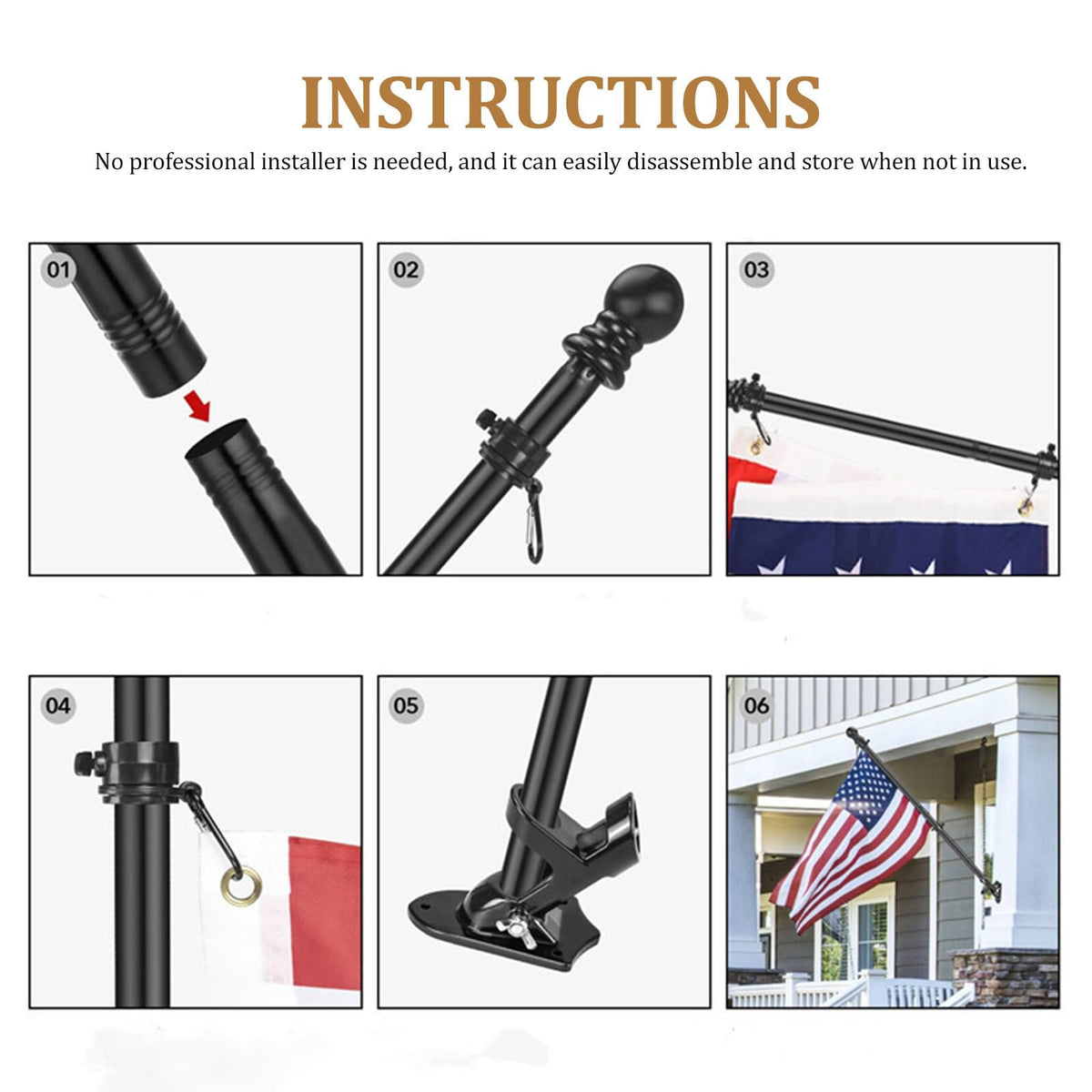 Black Rotating Flagpole Assembly with Base Y7146