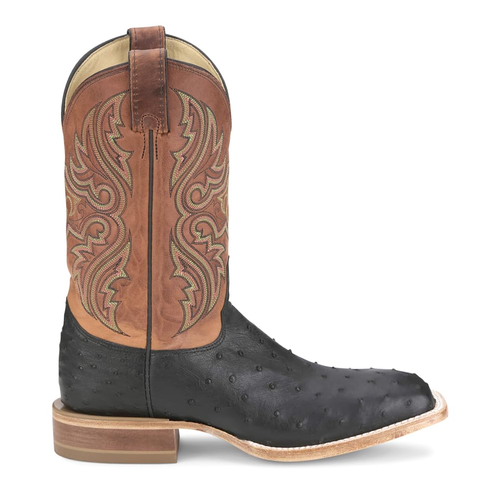 Black Brown Ostrich Square Toe Pull On Dress Boots Y163760
