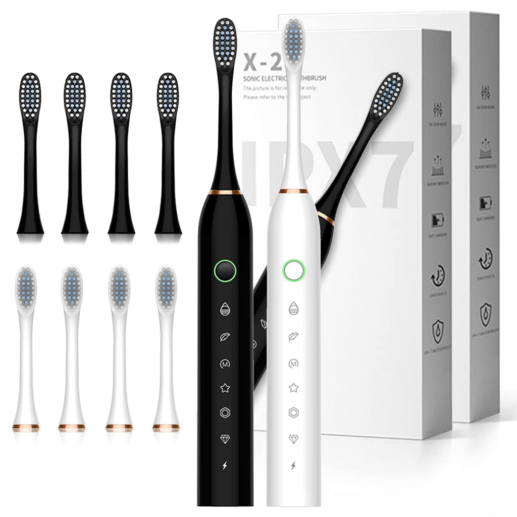 Black White 2 Pack Electric Toothbrush with 8 Brush Heads G538618