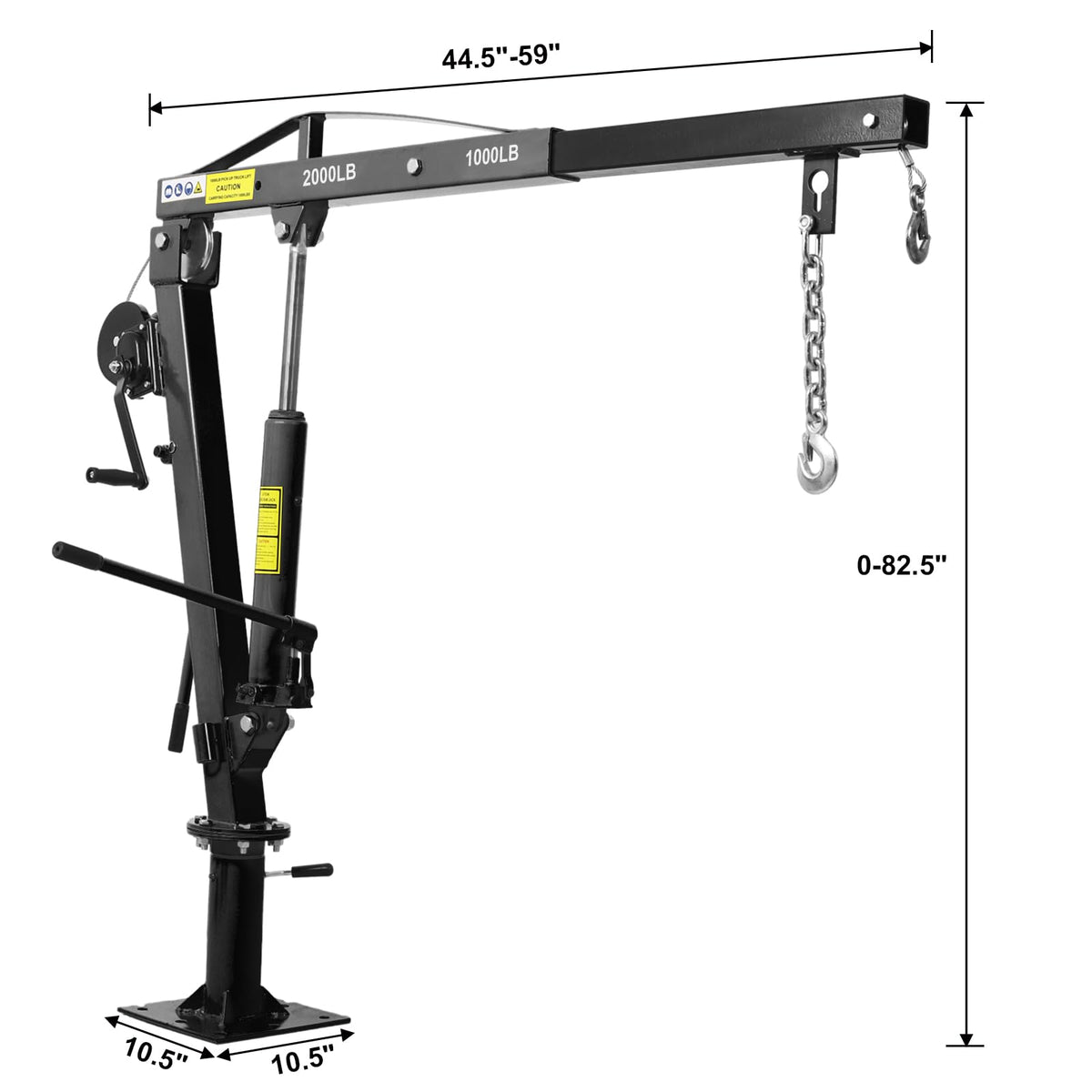 Hydraulic Pickup Truck Crane with Hand Winch, 2000-Lb. Capacity, Adjustable Boom, 360° Pivot X32355