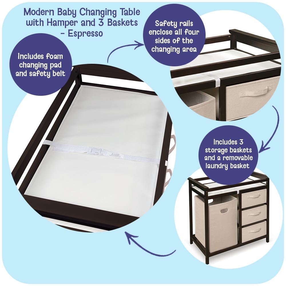 Baby Changing Table with Laundry Hamper and 3 Storage Drawers R392693