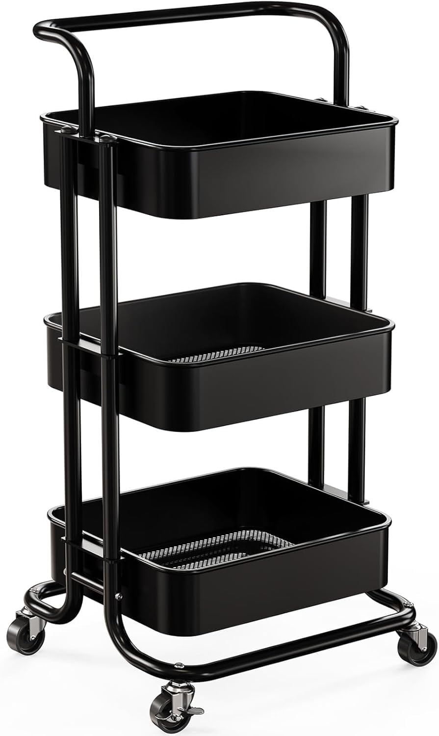 3 Tier Rolling Cart with Handle & 2 Lockable Wheels H5091