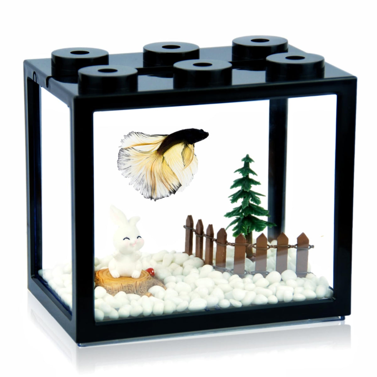 0.6 Gallon Acrylic Stackable Mini Aquarium Tank with Gravel O60715