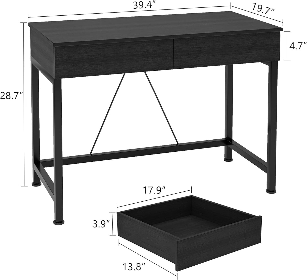 Black Wooden Computer Desk with Drawers G688809