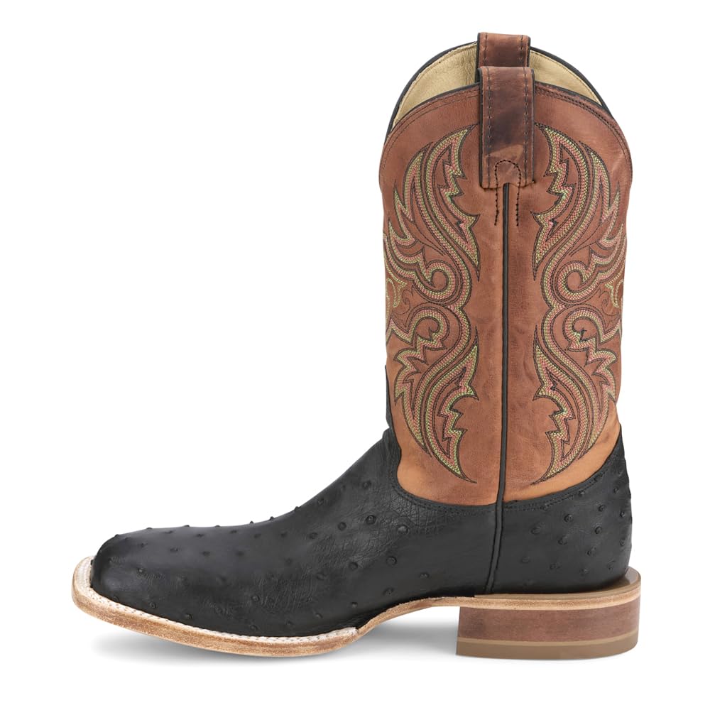 Black Brown Ostrich Square Toe Pull On Dress Boots Y163760