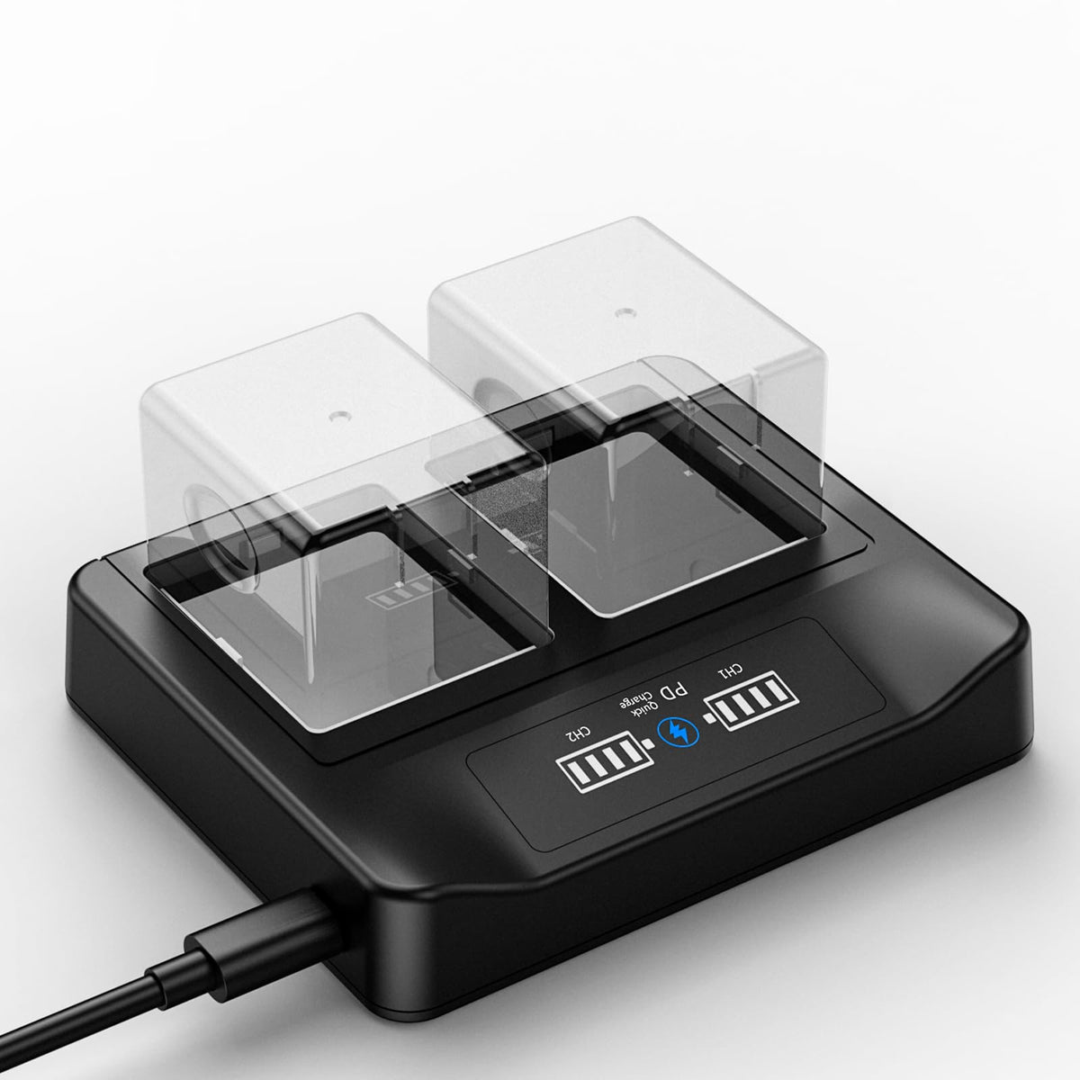 18W PD LCD USB Dual Battery Charger T3649