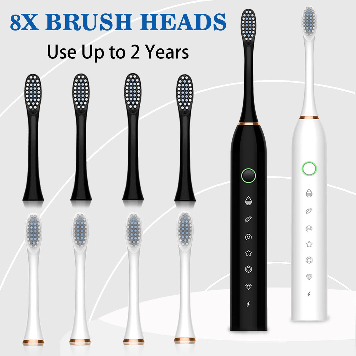 Black White 2 Pack Electric Toothbrush with 8 Brush Heads G538618
