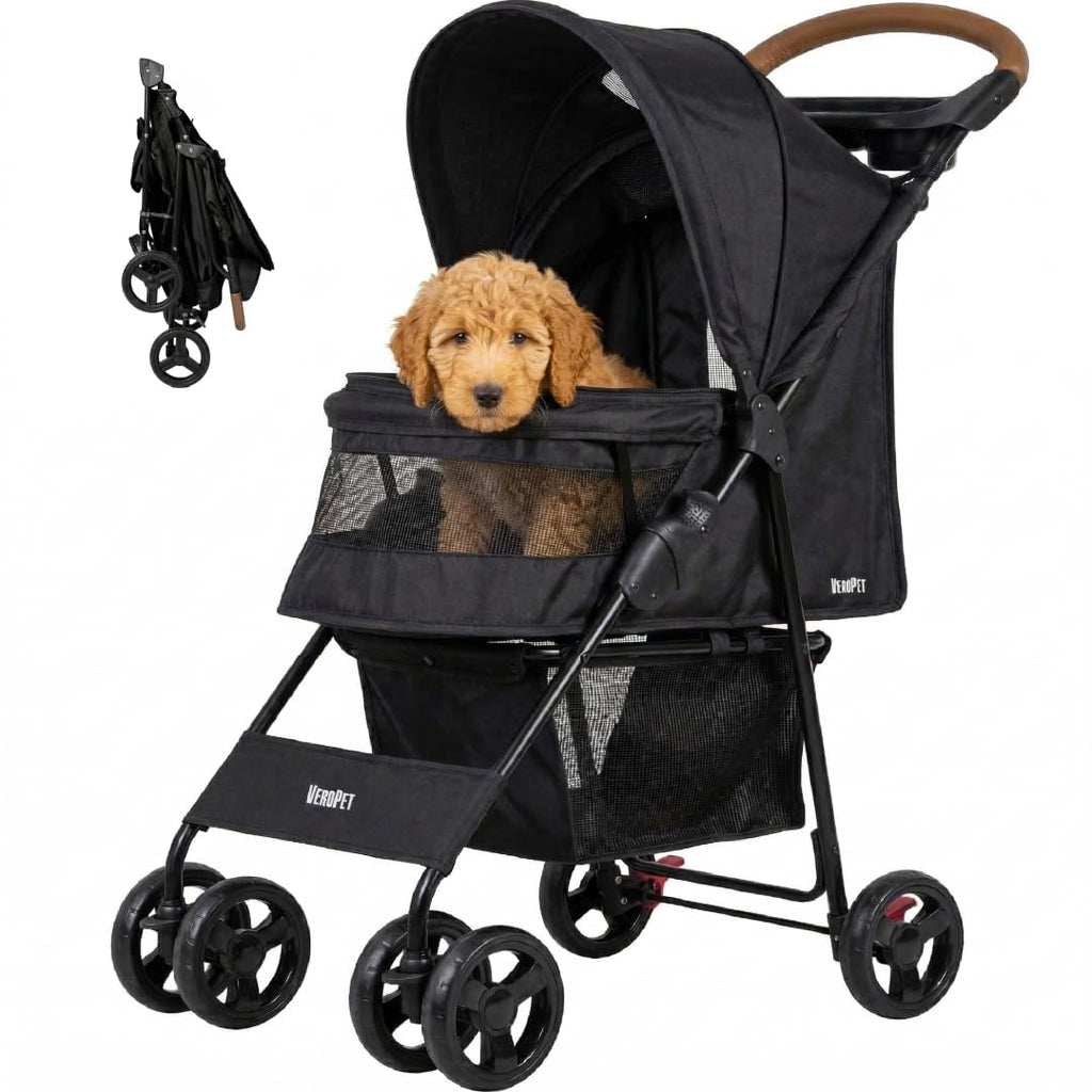 Foldable Pet Stroller with Mesh, Storage Basket & Cup Holder N8600