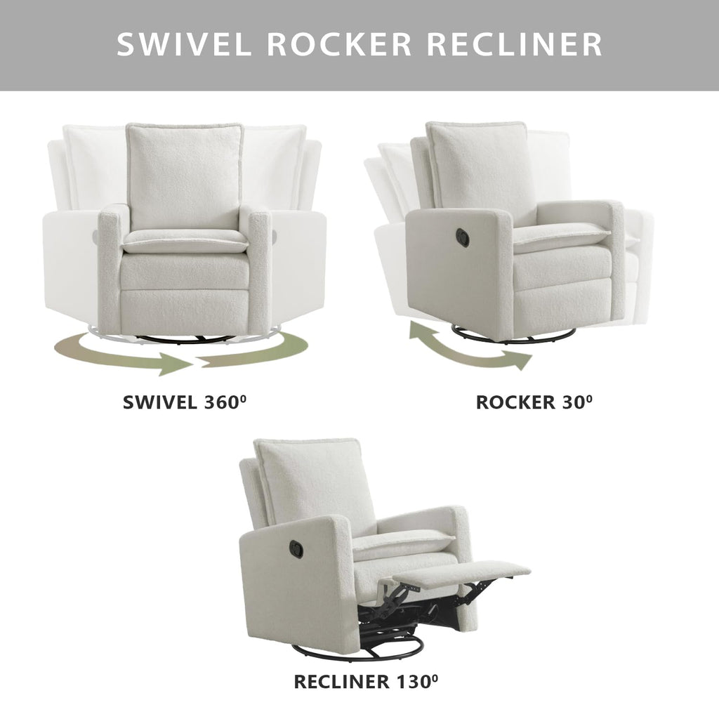 White Boucle Swivel Glider Recliner B7752