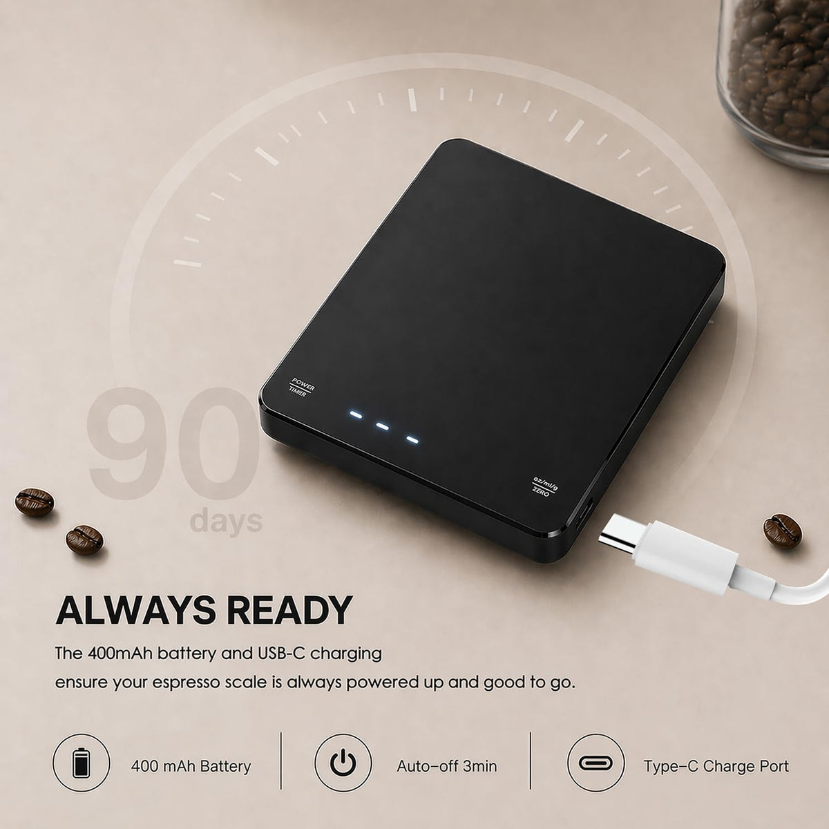 Rechargeable Digital Coffee Scale with Timer M8466