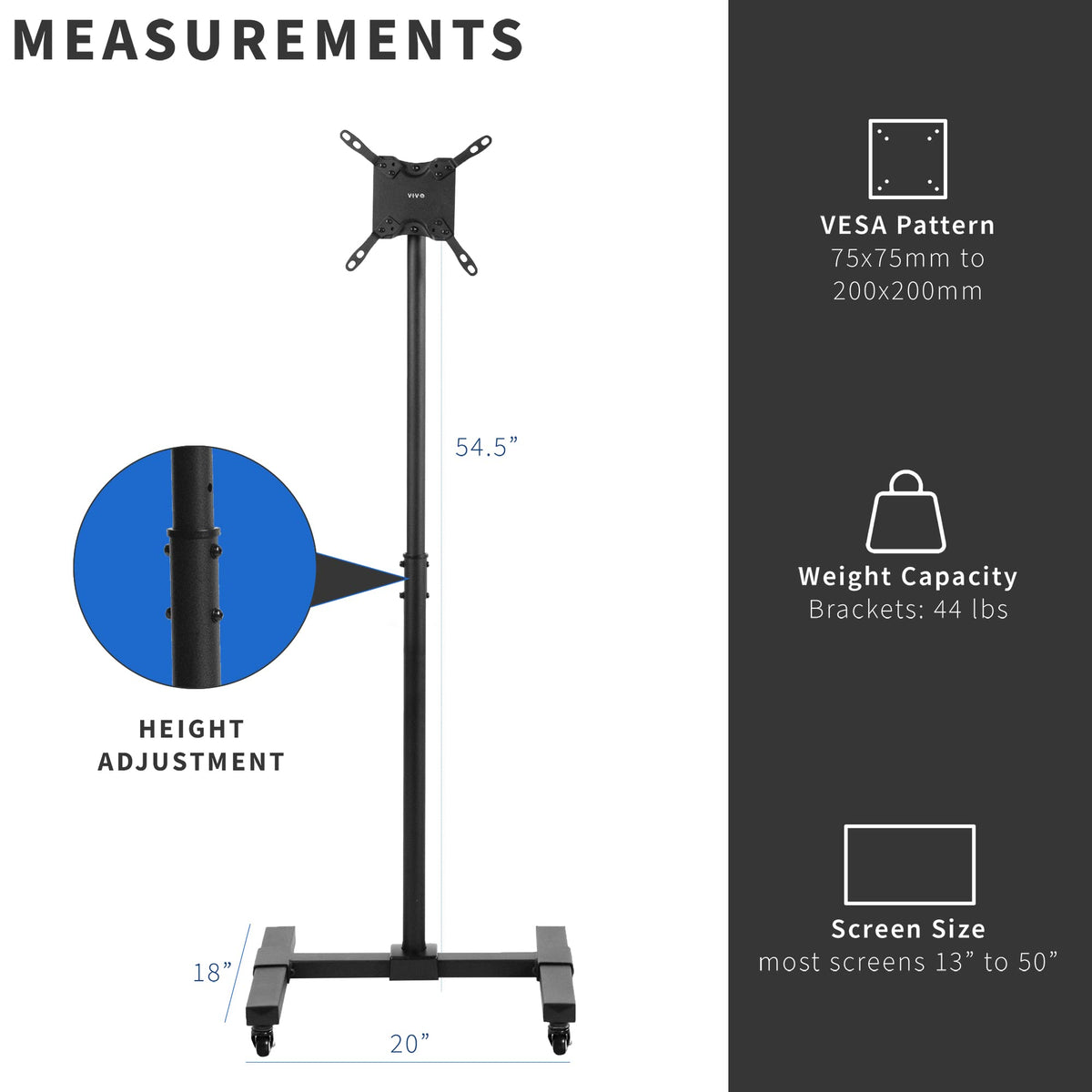 Black Rolling TV Cart for 13 to 50 inch Screens S709999