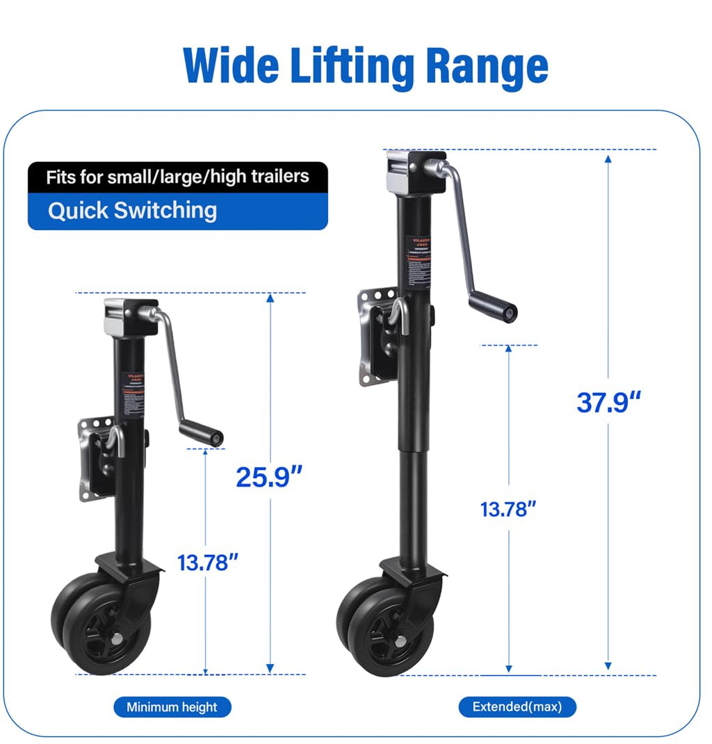 2000 lbs 12" Lift Swivel Trailer Jack with Dual Wheel J51865