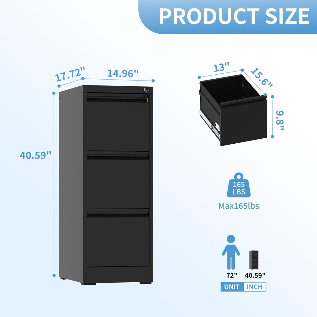 3 Drawer Metal File Cabinet with Lock J12029