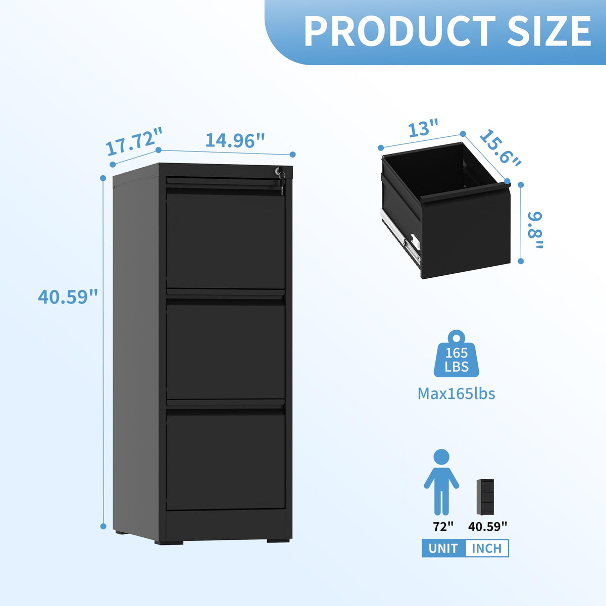 3 Drawer Metal File Cabinet with Lock J12029