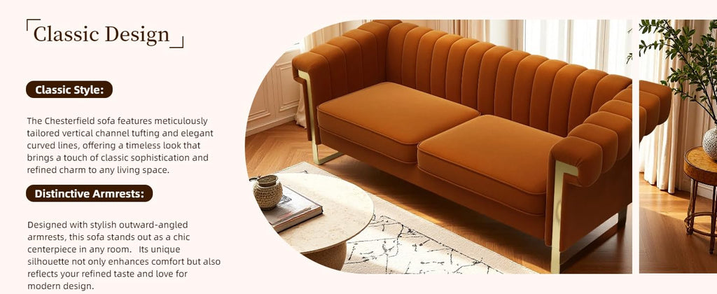 Orange Velvet 3-Seater Sofa Y983