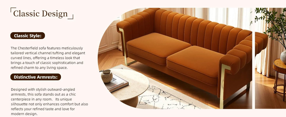 Orange Velvet 3-Seater Sofa Y983