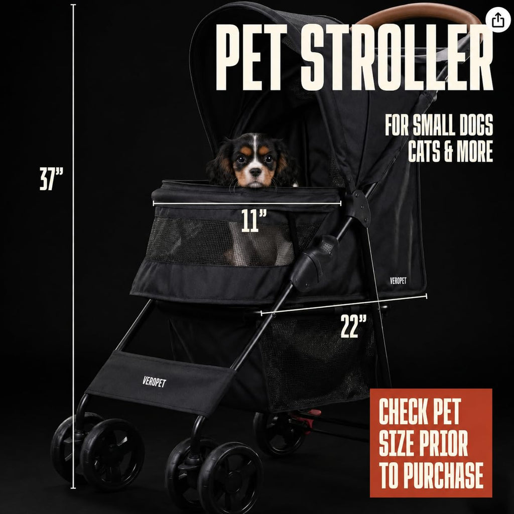 Foldable Pet Stroller with Mesh, Storage Basket & Cup Holder N8600