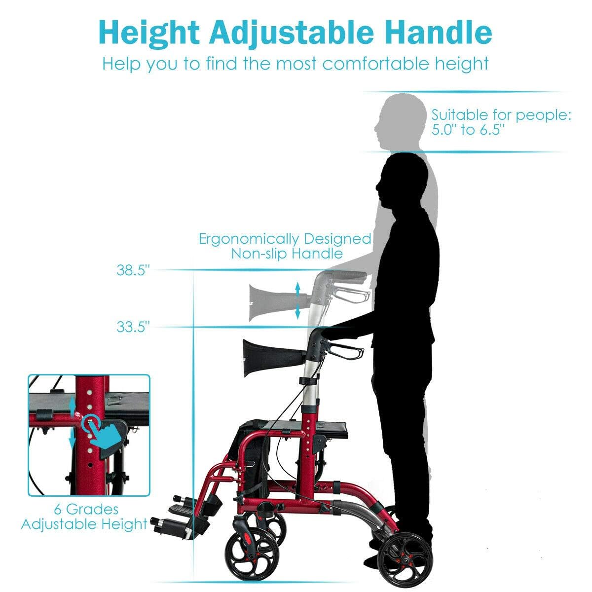 2 in 1 Folding Rollator Walker with Seat T570878