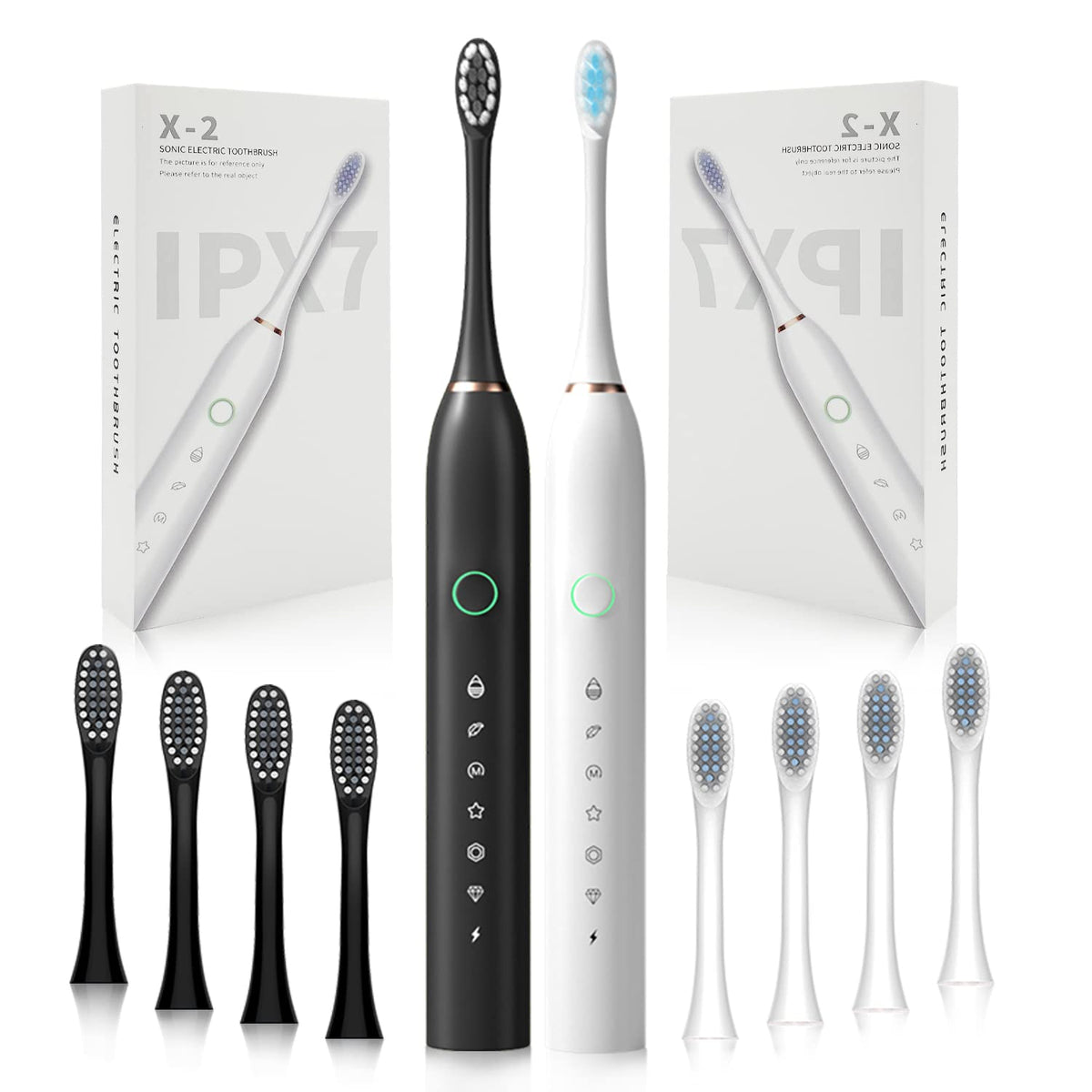 2 Pack Rechargeable Electric Toothbrushes with 8 Brush Heads J21752