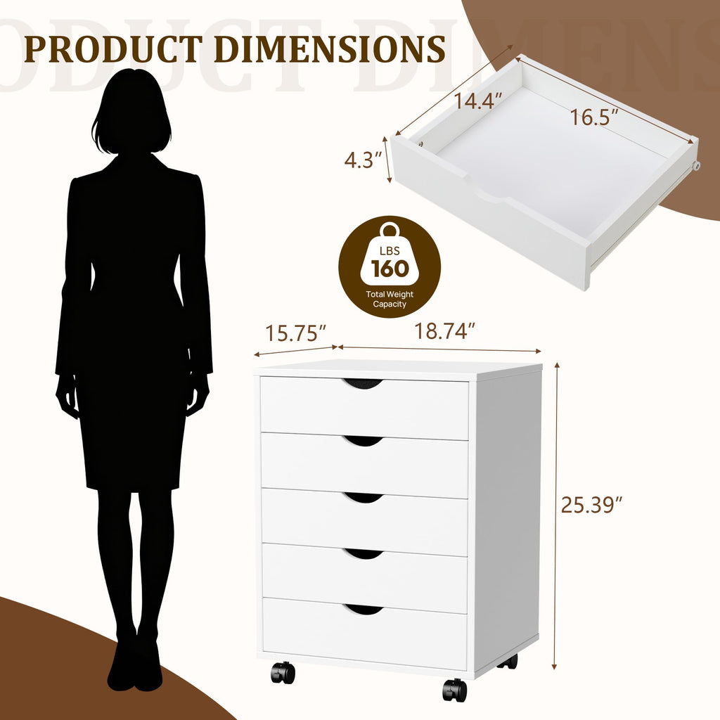 White 5 Drawer Rolling Storage Cabinet C607