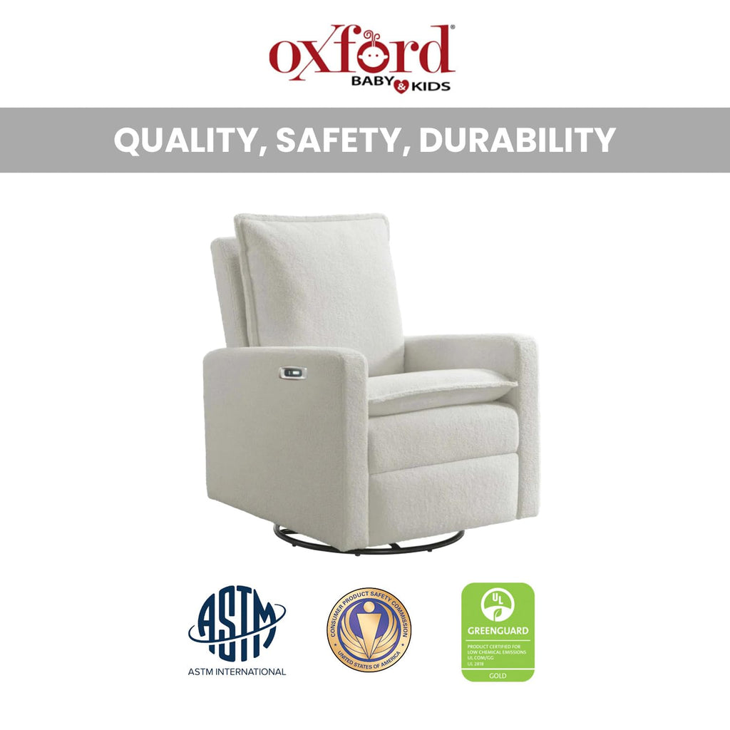 White Boucle Swivel Glider Recliner B7752