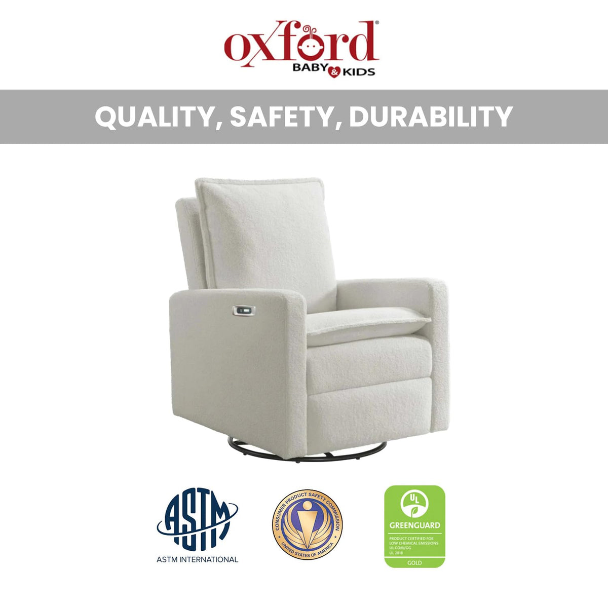 White Boucle Swivel Glider Recliner B7752