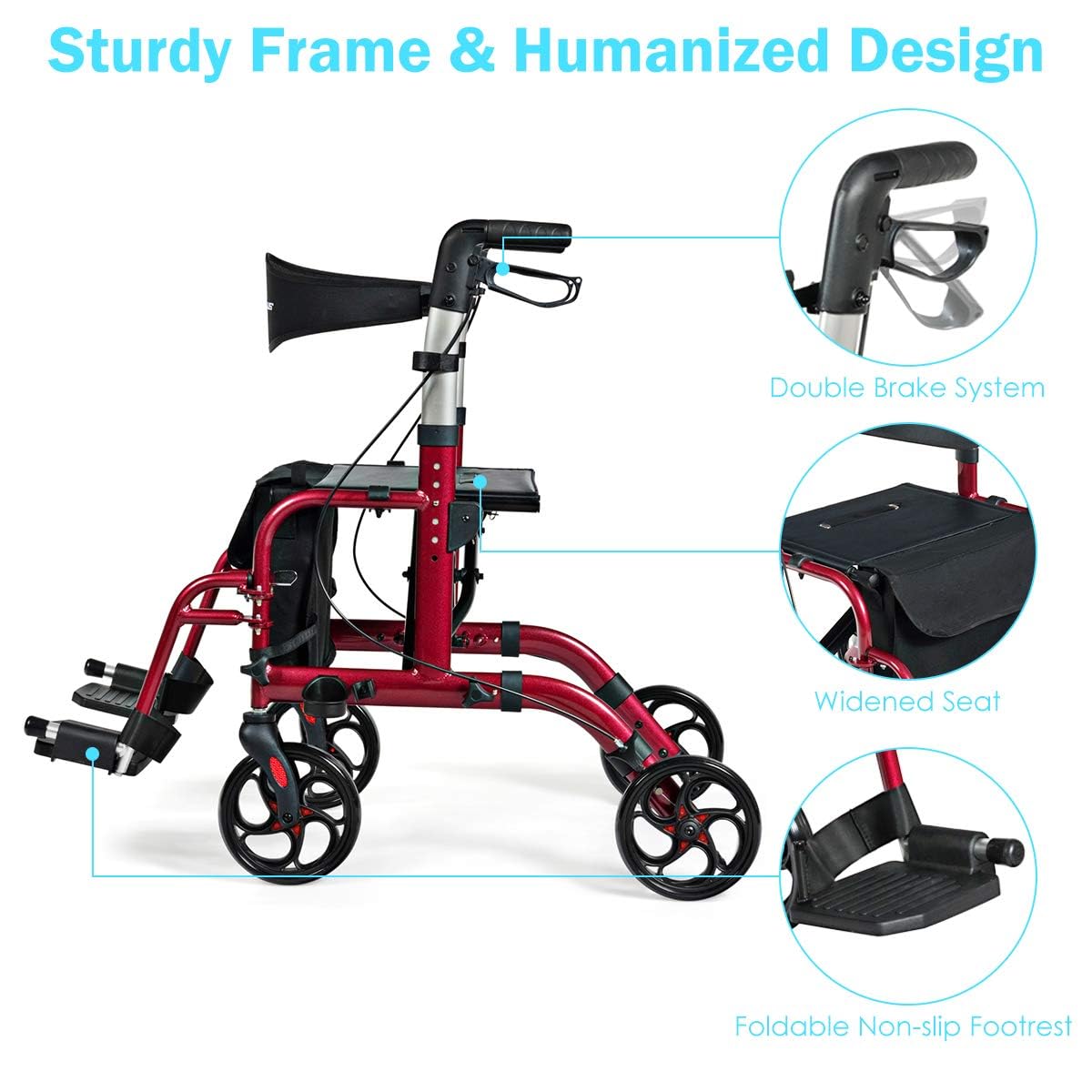 2 in 1 Folding Rollator Walker with Seat T570878