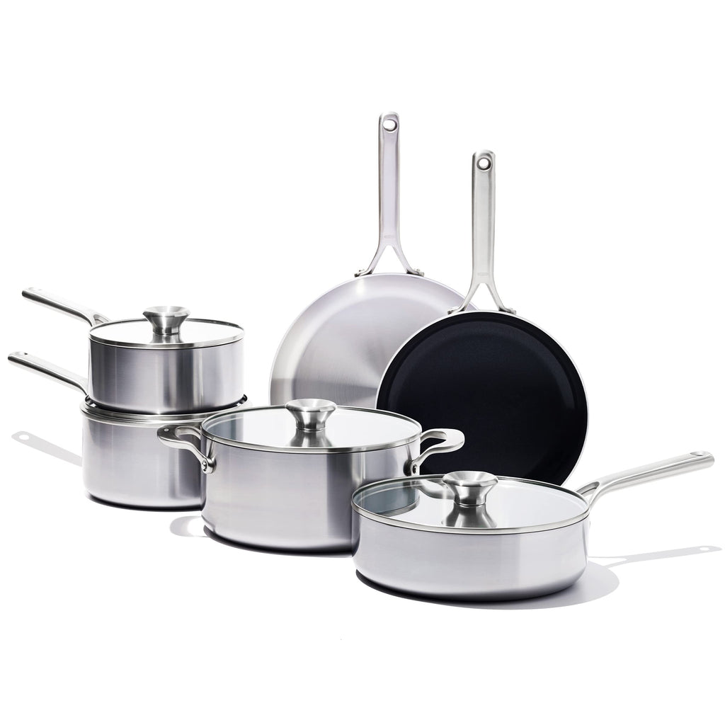 10 Piece Stainless Steel Cookware Set with Ceramic Nonstick Frying Pan T96152