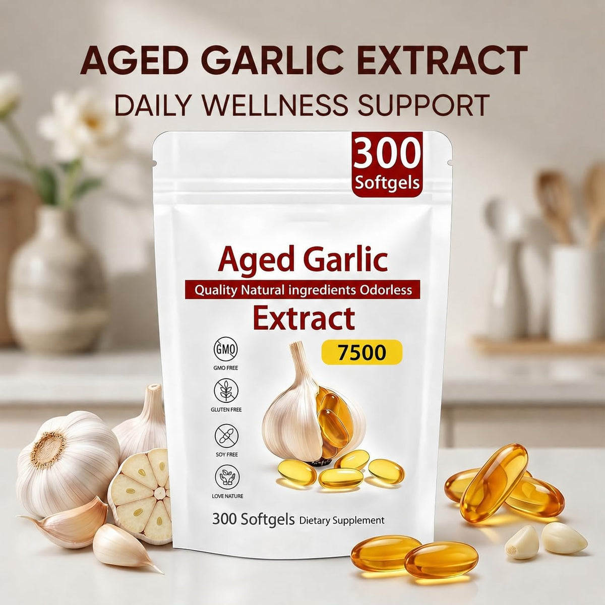 Odorless Organic Garlic Extract Capsules 300 Softgels W852