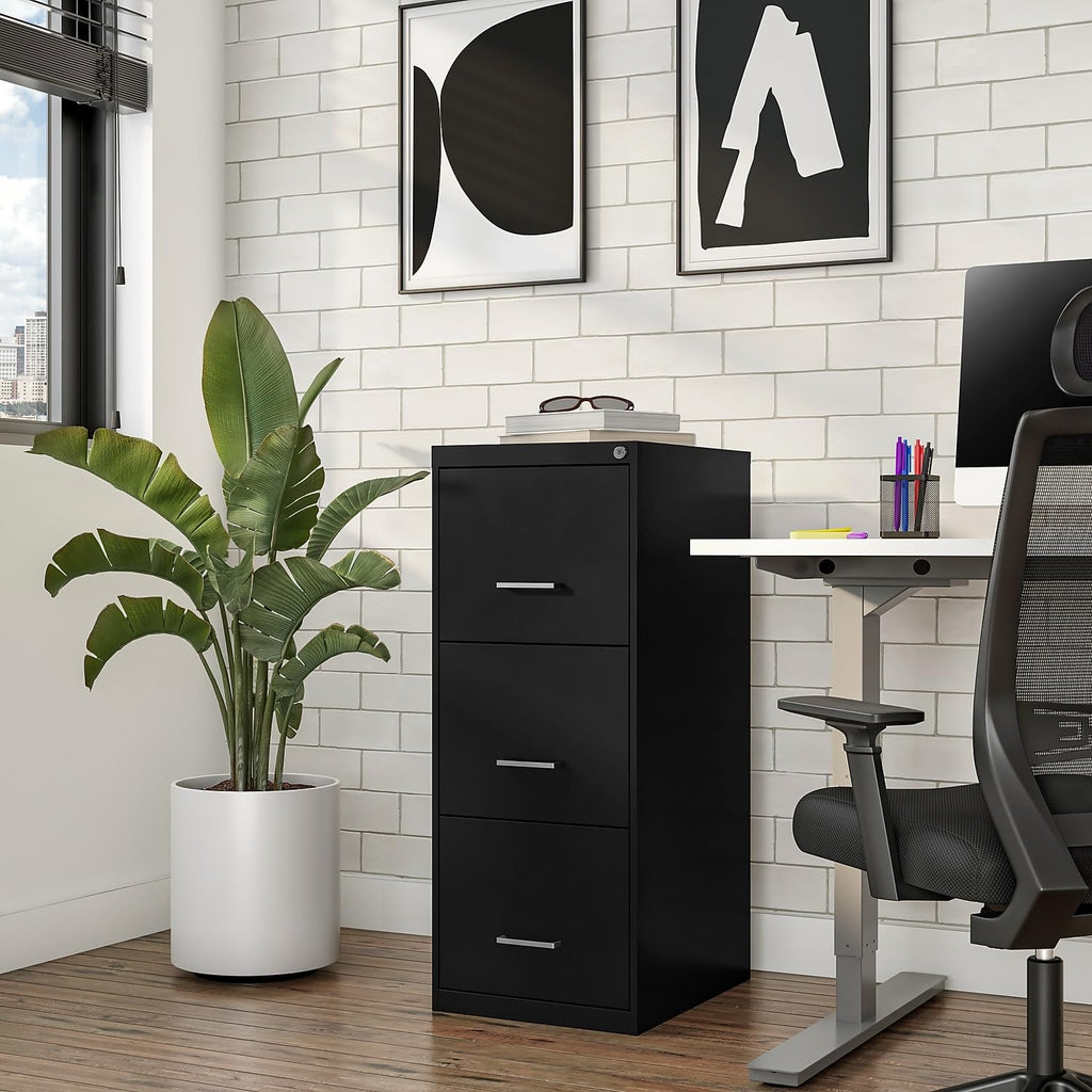Black 3 Drawer Letter Legal Locking File Cabinet F185
