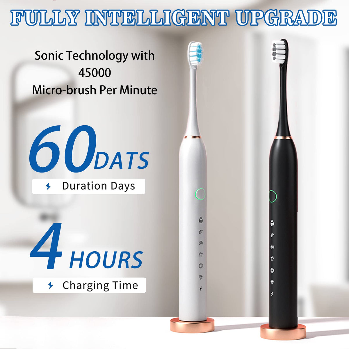 Black White 2 Pack Electric Toothbrush with 8 Brush Heads G538618