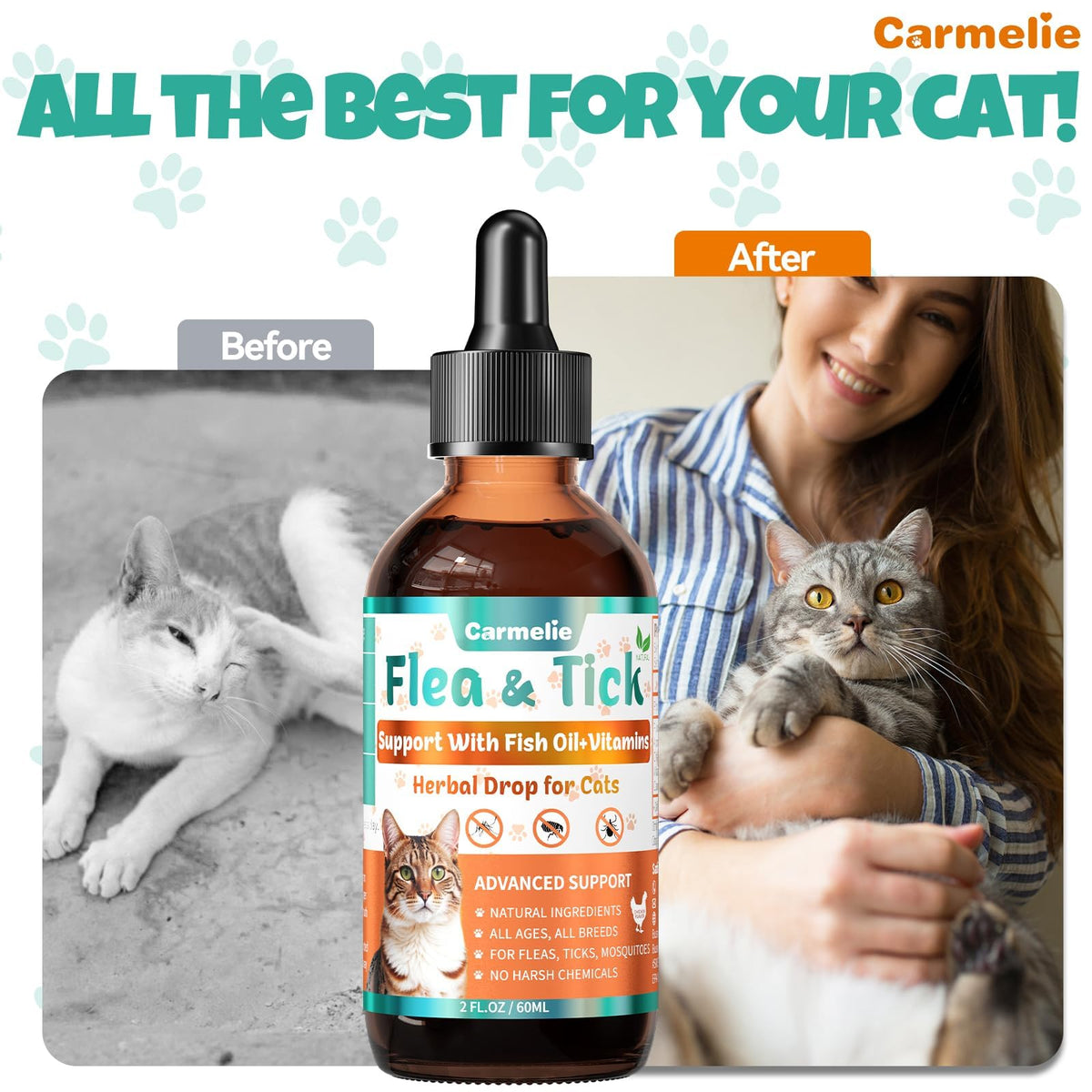 Flea and Tick Prevention for Cat with Vitamins Fish Oil 2 fl oz S2598