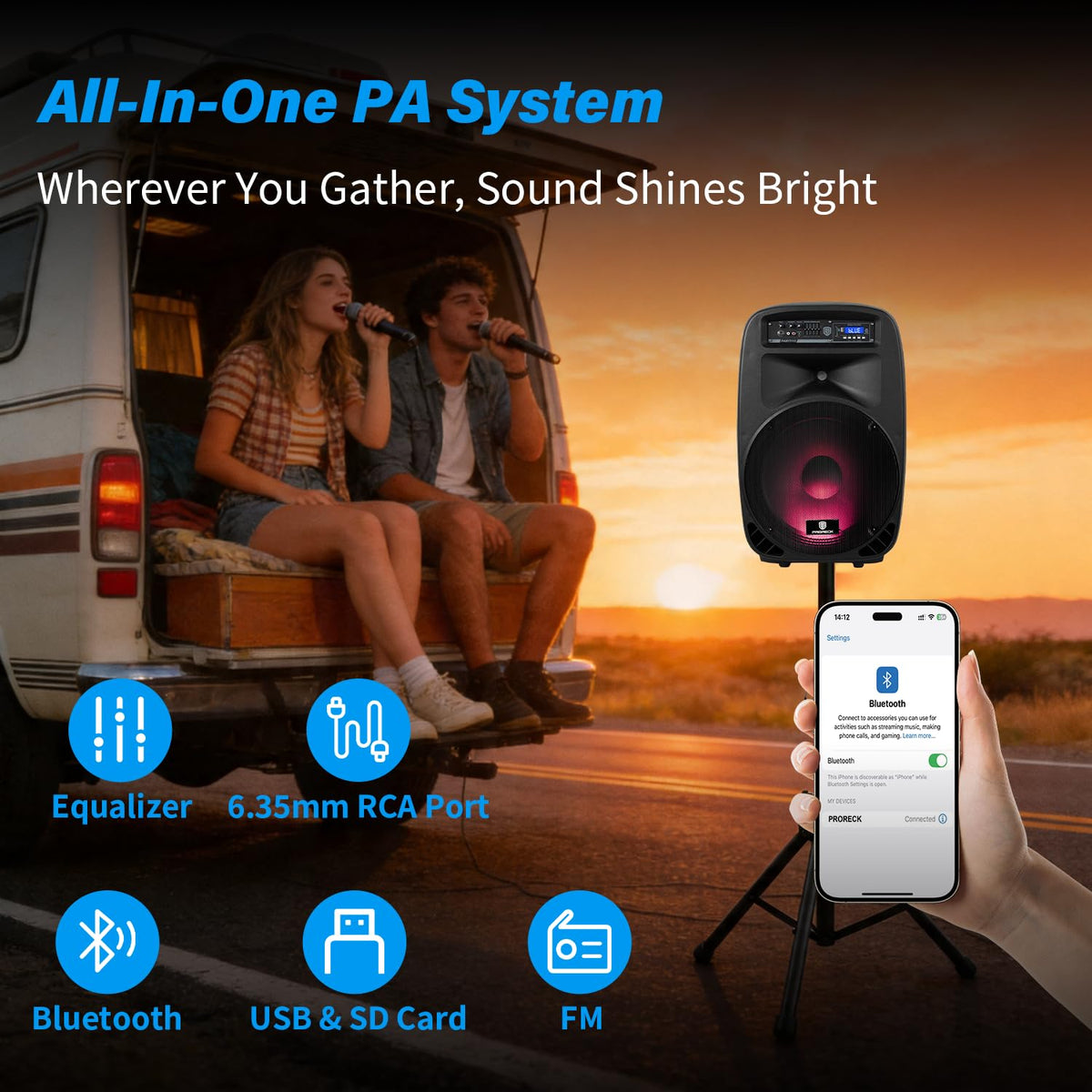 Portable 15-Inch 2000 Watt 2-Way Powered PA Speaker System U815020