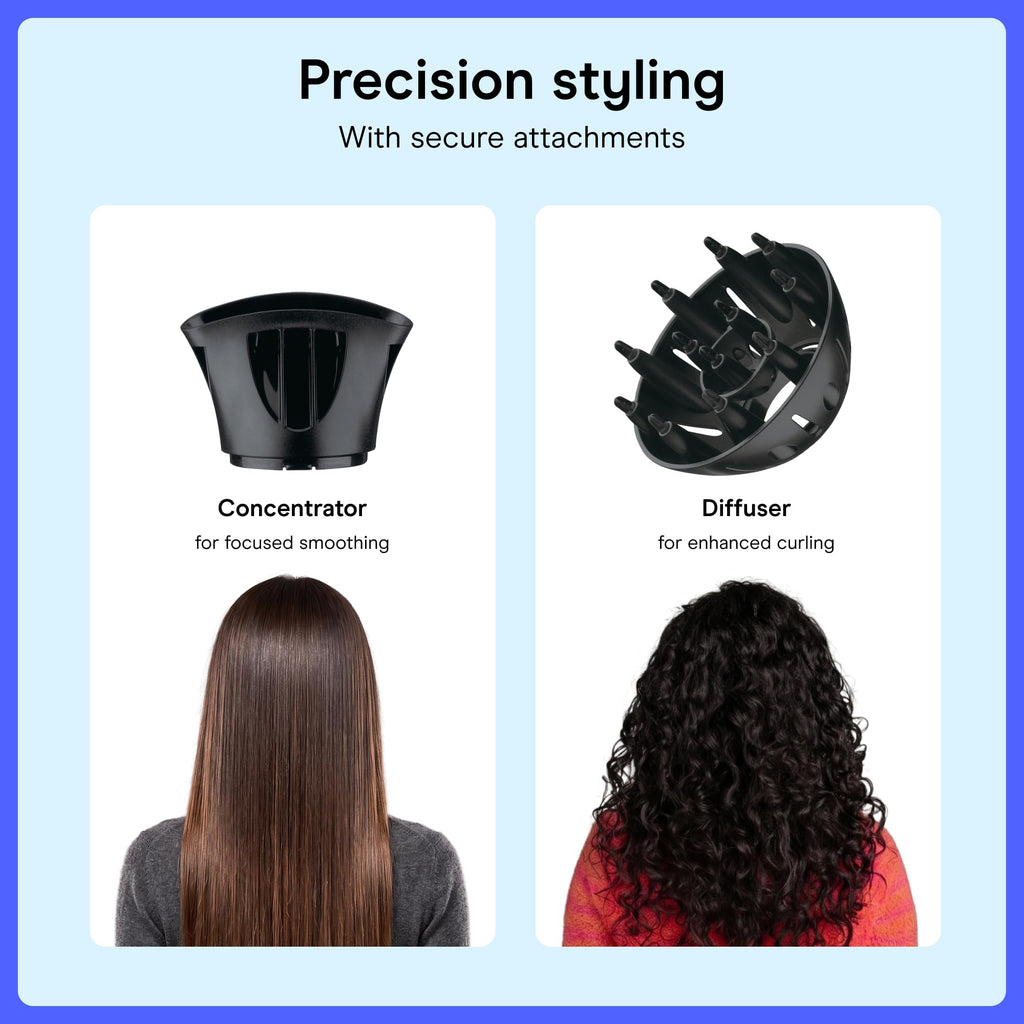 Lightweight 1875W Hair Dryer with Diffuser & Concentrator Attachments O27867