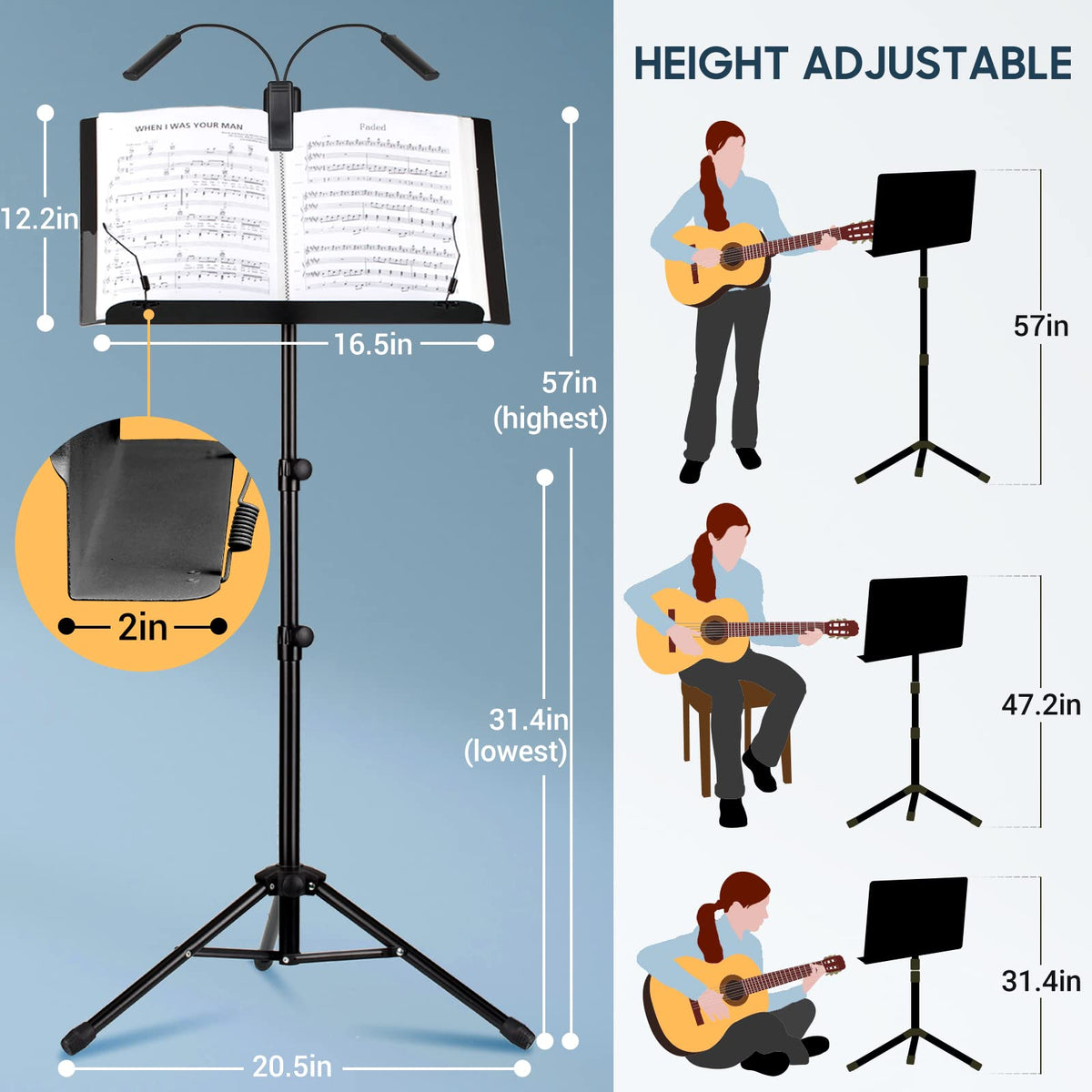 6 IN 1 Sheet Music Stand with Carrying Bag Metal Portable I139651