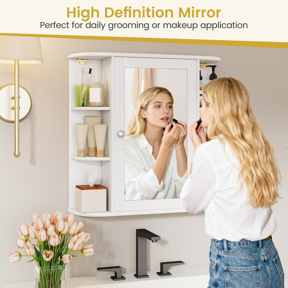 White Wall Mounted Medicine Cabinet with Mirror R365854