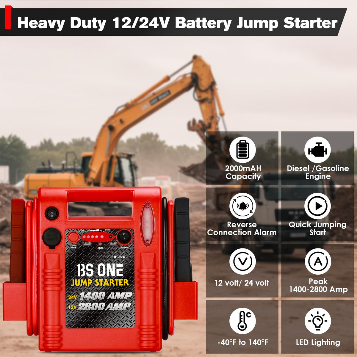 24V / 12V Heavy Duty Jump Starter with USB/DC Output and LED Light P616