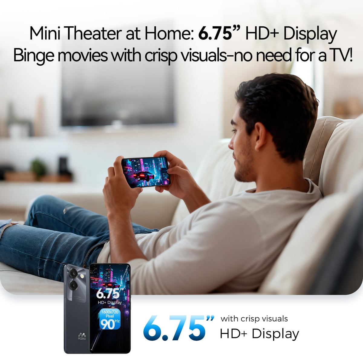 Ultra-Light 6.75" Big Screen 4G+64GB 13MP Dual Camera 4900mAh Android 14 Dual SIM Smartphone N433147