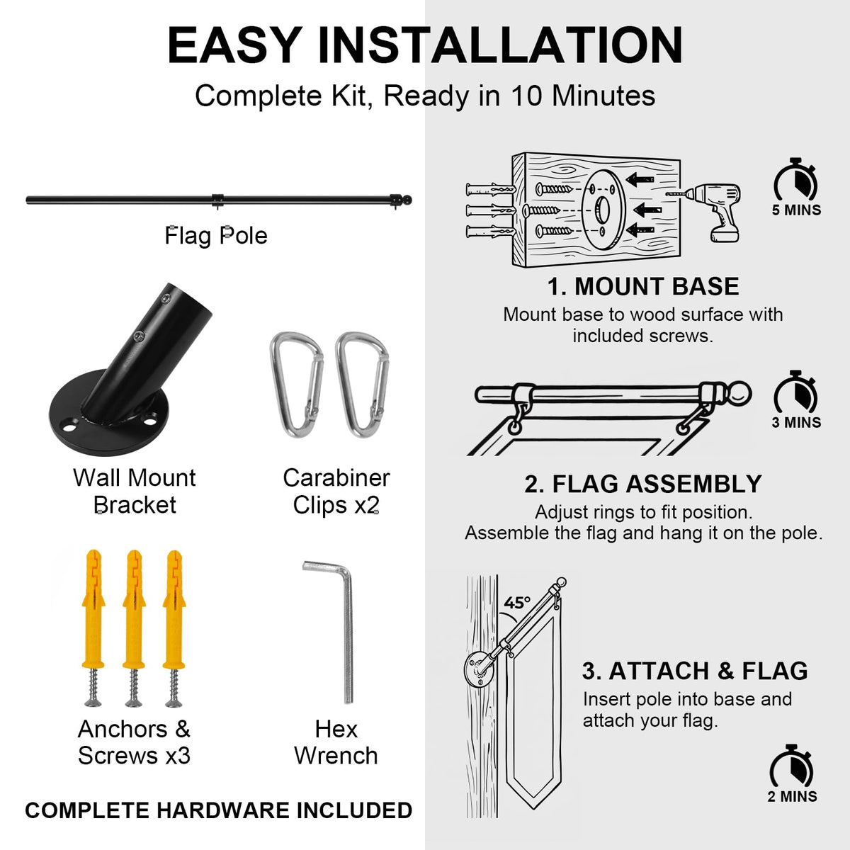 47" Stainless Steel Flag Pole Kit with Wall Mount Bracket T69838