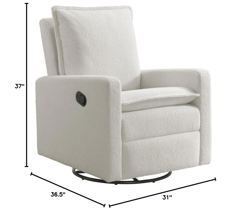 White Boucle Swivel Glider Recliner B7752