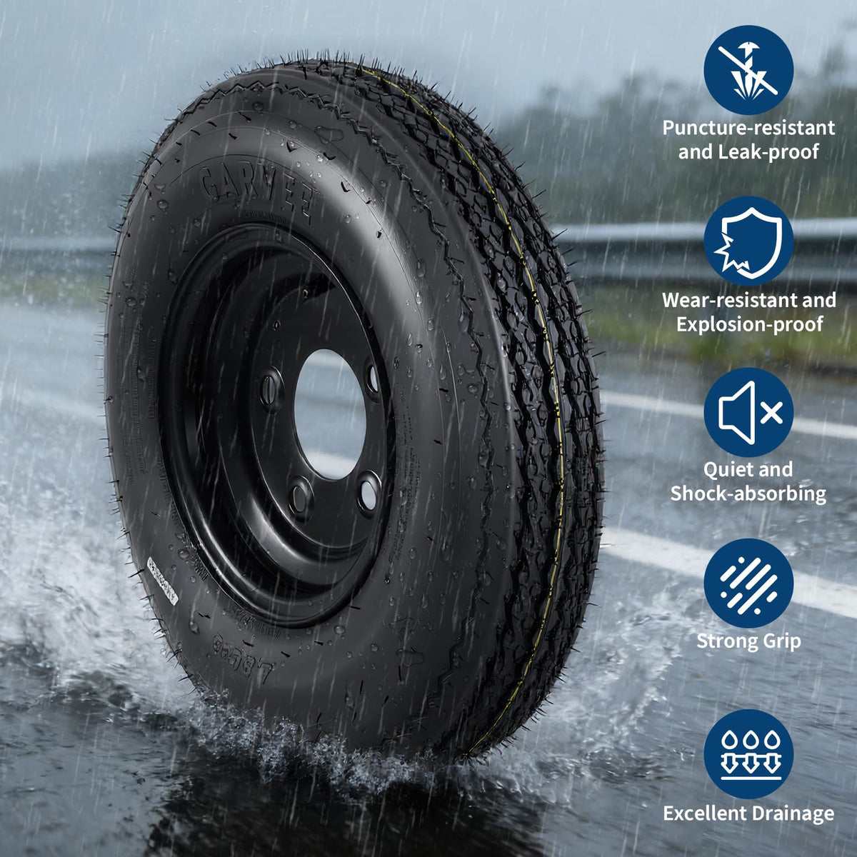 2-Pack Trailer Tire on Rim 4.80-8 4 Lug Black D213929