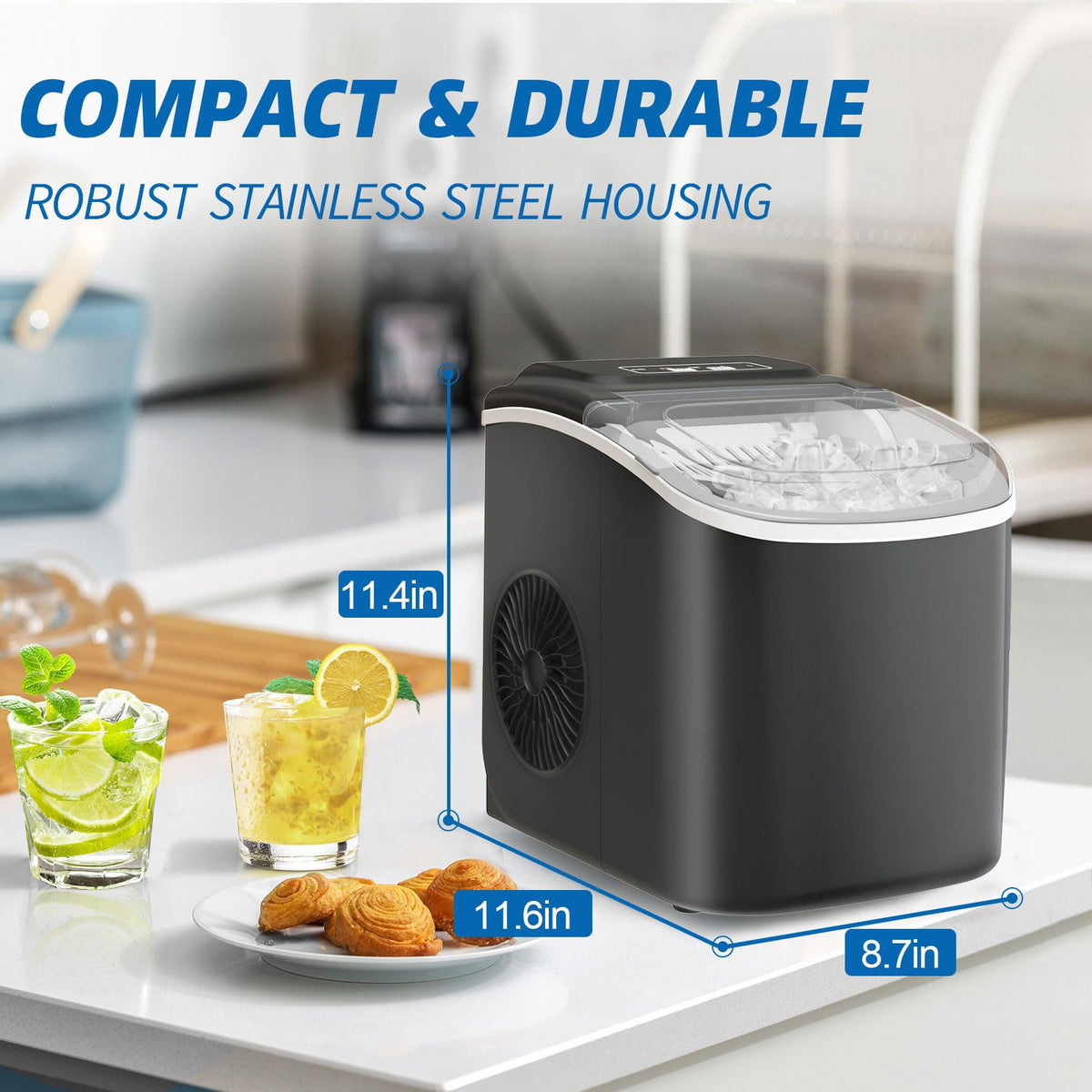 Black Portable Countertop Ice Maker with Scoop & Basket D874